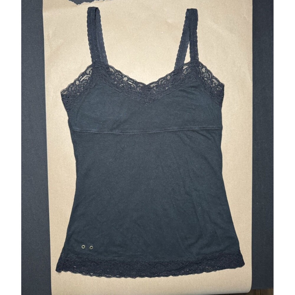 Converse One Star Y2K Cotton Blend Black Ribbed Lace Trim Cami Tank Top Coquette